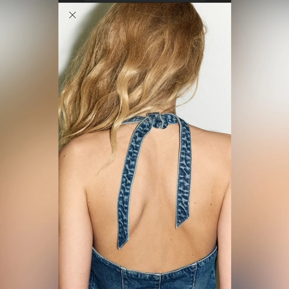 Zara TRF HALTER DENIM JUMPSUIT